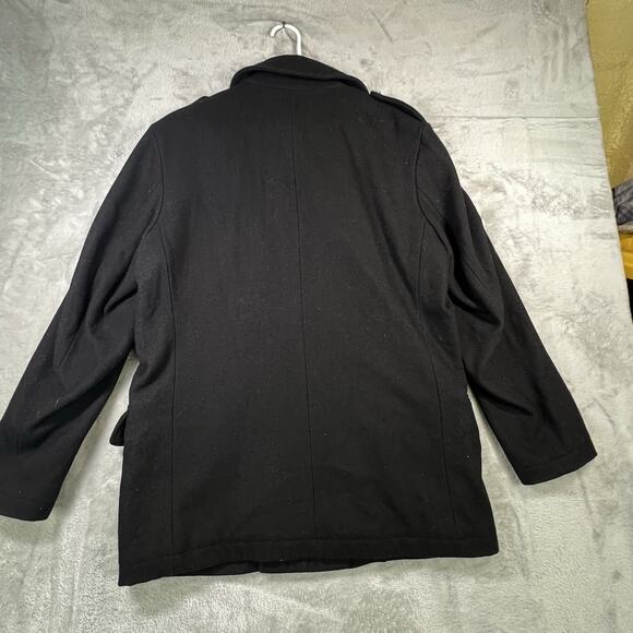 Nautica Coat Men M Black Wool Dress Double Breasted Peacoat Sailor Nautical - Picture 6 of 10